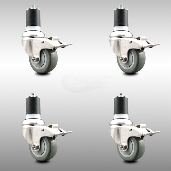 Service Caster 3 Inch 316SS Gray Poly Swivel 1-3/4 Inch Expanding Stem Caster Set Lock Brake SCC-SS316TTLEX20S314-PPUB-134-4 - main